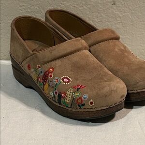 Dansko Brown Embroidered Floral Clogs
